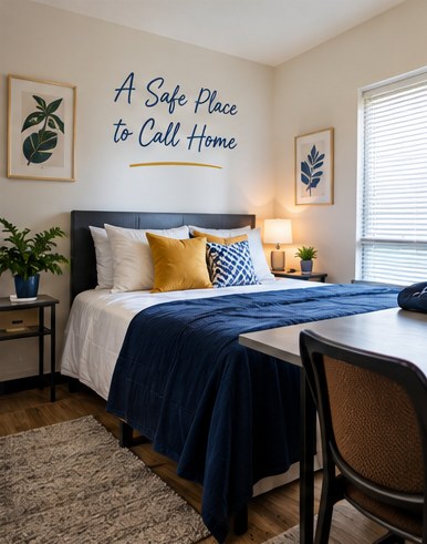 Illustration of the kind of furnished bedroom our program is designed around.