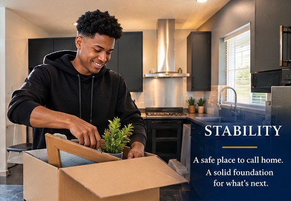 Illustration of stability — a safe place to call home, a solid foundation for what's next.